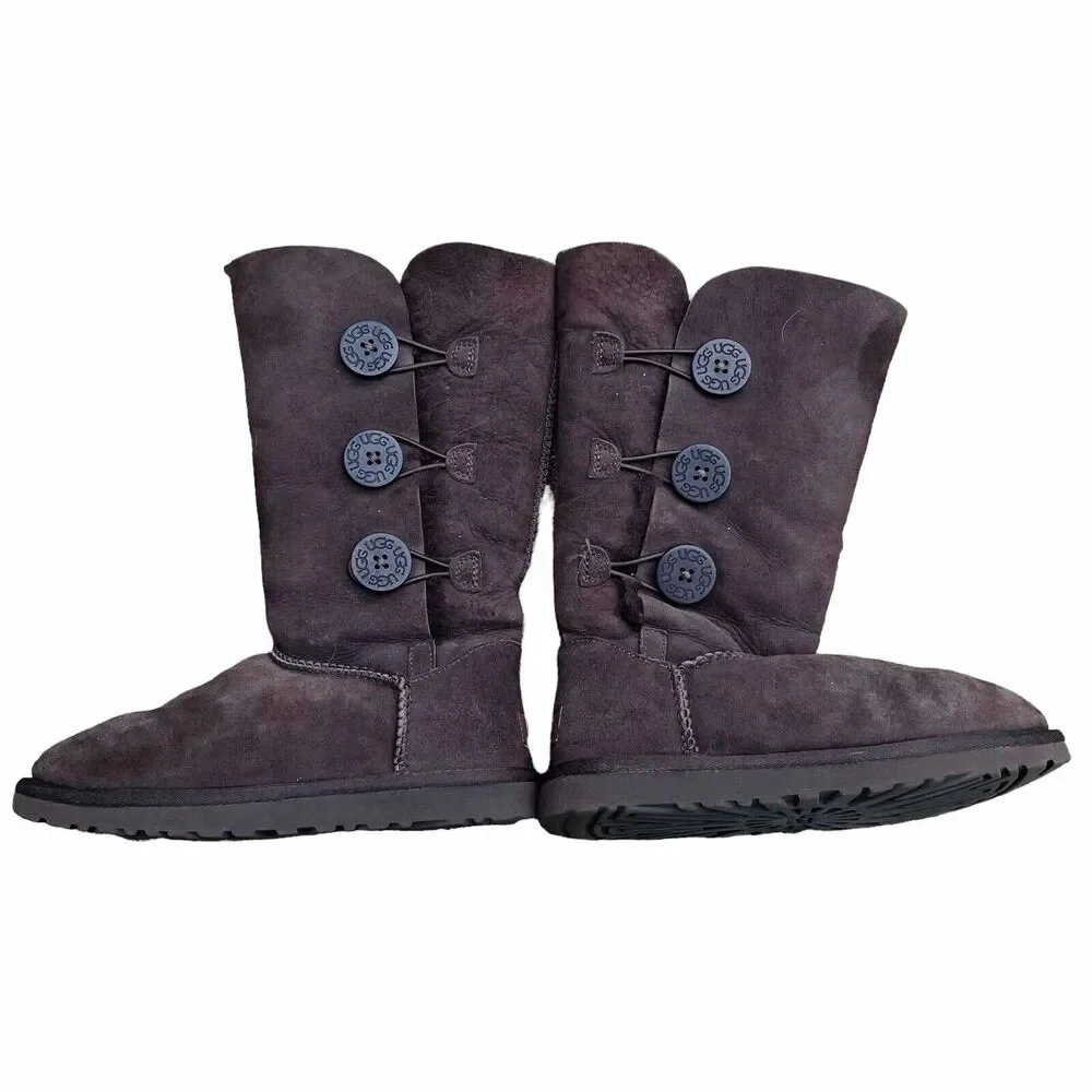 Ugg Australia Bailey Triplet Sherpa‎ Lined Button Boots Brown Sz 4 US 34 EU